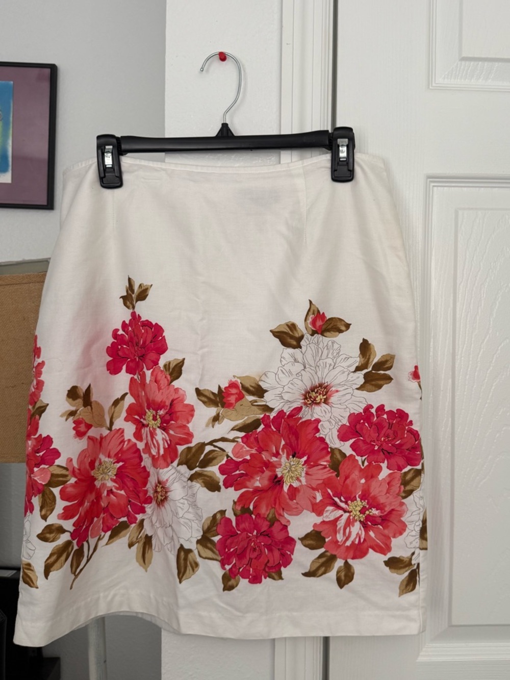 Covington Cream A-Line Skirt with Pink Floral Border